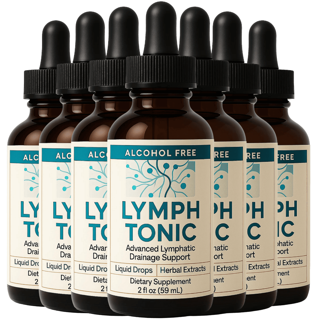 Seven bottles of alcohol-free Lymph Tonic liquid drops for lymphatic drainage support